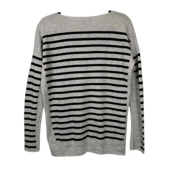 Vince Cashmere Striped Sweater Gray Black Wide Neck Long Sleeve Oversized XS